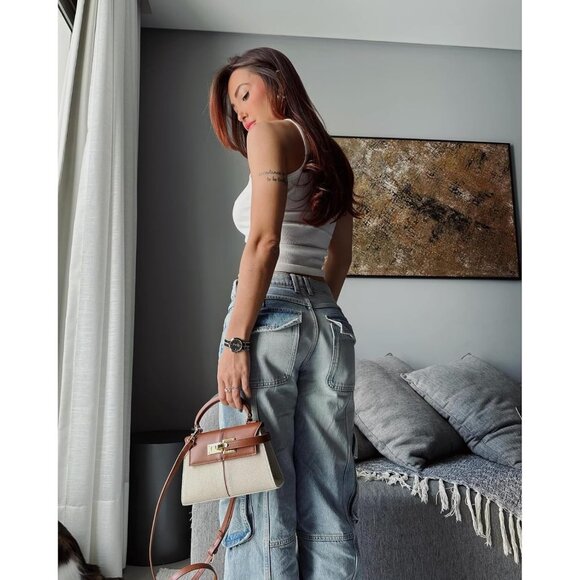 🆕Jw Pei Women Brown Canvas Vegan Leather Elegant Sustainable Top Handle Bag - Picture 3 of 7